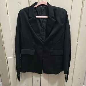 Large black fringe blazer